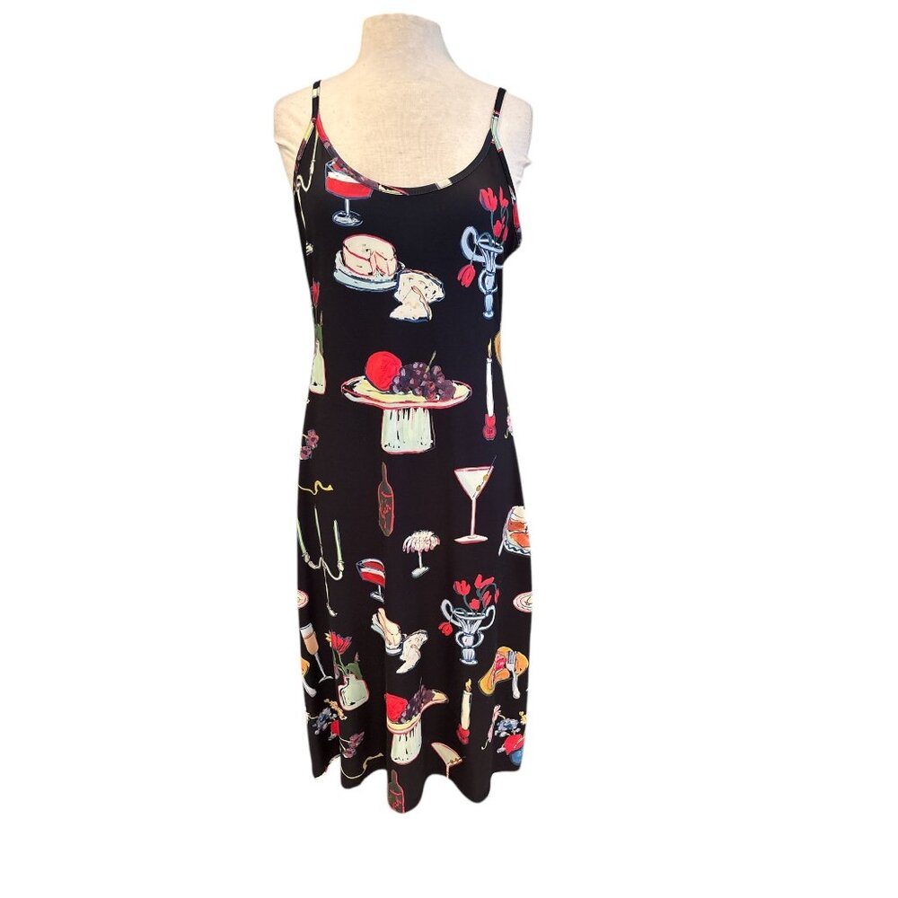 Lisa Says Gah Black Midi Slip Dress with Colorful Cocktail Print